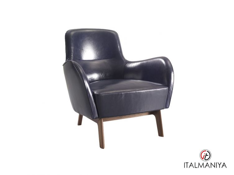 Фото 1 - Кресло Caroline фабрики Ulivi (производство Италия) из массива дерева в обивке из кожи синего цвета в современном стиле