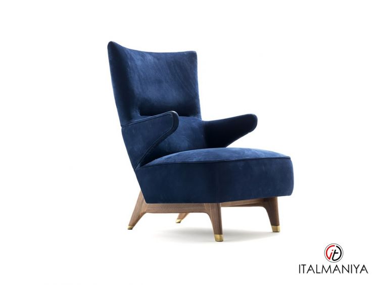 Фото 1 - Кресло Fabienne фабрики Ulivi (производство Италия) из массива дерева в обивке из кожи синего цвета в стиле арт-деко