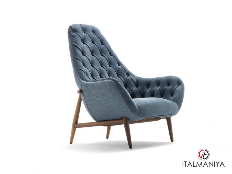Фото 1 - Кресло Jade High фабрики Ulivi (производство Италия) из массива дерева в обивке из кожи синего цвета в стиле арт-деко