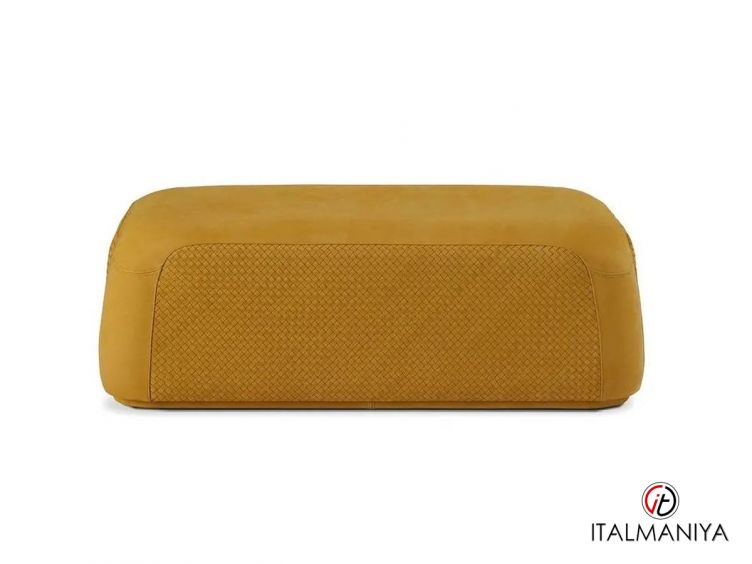 Фото 1 - Пуф Olivia фабрики Ulivi (производство Италия) из массива дерева в обивке из кожи желтого цвета в современном стиле
