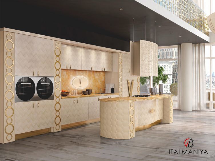 Фото 1 - Кухня Twenty One K008 Milk & Gold фабрики Altamoda (производство Италия) из МДФ в стиле арт-деко