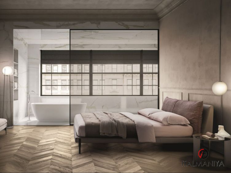 Фото 1 - Кровать Kim фабрики Ditre Italia из массива дерева в обивке из ткани в современном стиле