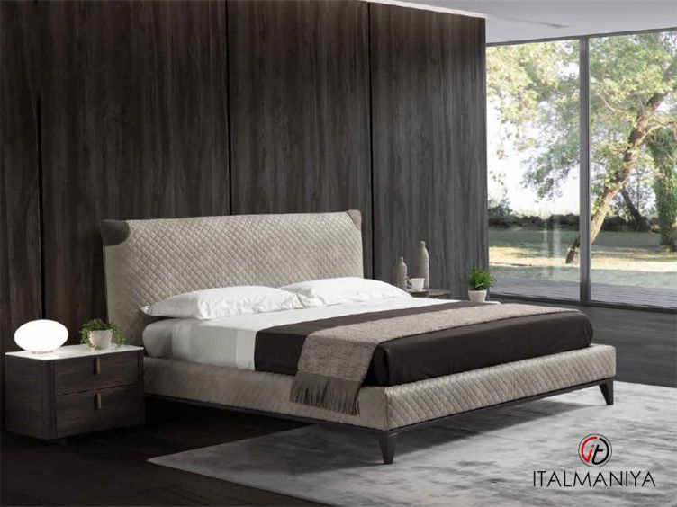 Фото 1 - Кровать Da Vinci фабрики Conte из массива дерева в обивке из ткани и кожи в современном стиле