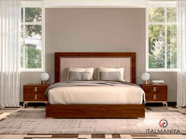 Фото 1 - Кровать Eva фабрики Status (производство Италия) из МДФ в обивке из ткани цвета орехового дерева в современном стиле