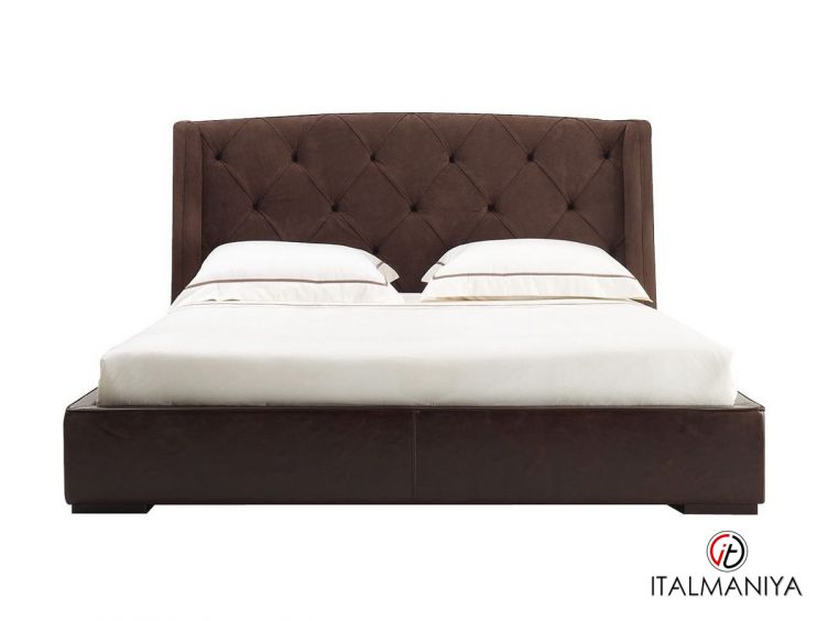 Фото 1 - Кровать Damien фабрики Ulivi (производство Италия) из массива дерева в обивке из кожи коричневого цвета в стиле арт-деко